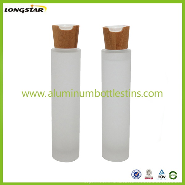 100ml frosted glass  bottles with bamboo caps
